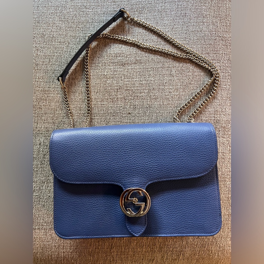 Gucci Icon GG Interlocking Blue Calf Leather Medium Crossbody